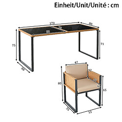 Acheter KOMHTOM Ensemble repas jardin 7 pièces rotin PE, 6 fauteuils housses lavables, table verre trempé