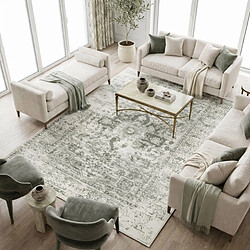 UnAmourDeTapis Tapis 200 x 290 cm, motif oriental vintage crème et vert, LYN1 VINT, tissé en Belgique