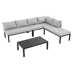 KOMHTOM Salon de jardin modulable 6 places, table fer galvanisé, dossiers amovibles, gris pas cher
