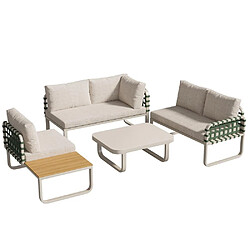 KOMHTOM Salon jardin rotin 4-5 places, 2 canapés, fauteuil tablette, table verre, abricot pas cher