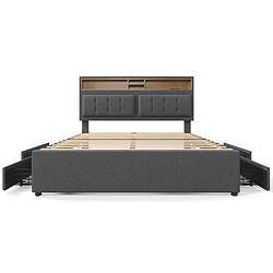 KOMHTOM Lit rembourré 140x200cm, tête réglable, 4 tiroirs, prise USB-C, rangement, gris pas cher