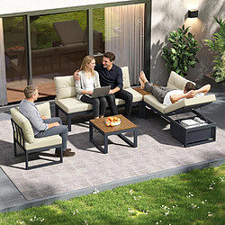 KOMHTOM Canapé 3 positions réglable lit, rangement, fer, coussins épais, polyester beige