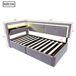Acheter DZMDIP Lit simple 90x200cm - Lit coffre hydraulique, lit avec rangement, LED et USB,hell gris