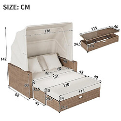Acheter KOMHTOM Salon résine tressée 4 places convertible lit double,table relevable,auvent amovible kaki