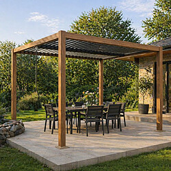 Concept Usine Pergola bioclimatique effet bois structure et lames orientables en aluminium 3x3m RHODES
