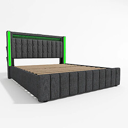 KOMHTOM Lit Rembourré 140x200cm, LED RGB, USB, Type-C, 4 tiroirs, tête multifonction, gris pas cher