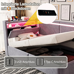 Avis DZMDIP Lit simple 90x200cm - Lit coffre hydraulique, lit avec rangement, LED et USB,hell gris