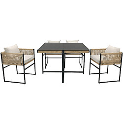 KOMHTOM Ensemble repas jardin 5 pièces, table verre sécurité 5mm, 4 chaises corde, gris pas cher