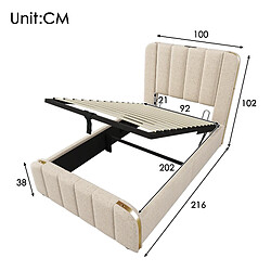 Acheter KOMHTOM Lit simple 90x200 cm, tête de lit dorée, USB-C, rangement hydraulique, lin beige