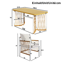 Acheter KOMHTOM Ensemble repas jardin 7 pièces, table longue, 6 chaises tressées, fer blanc et bois