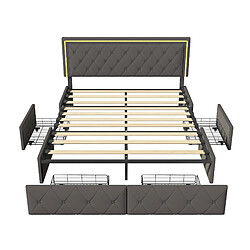 MEXUS Lit double 140x200 cm avec rangement, LED intégrée, 4 tiroirs, PU, noir pas cher
