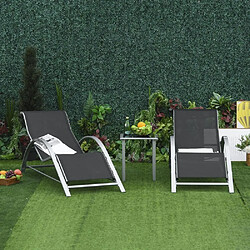 KOMHTOM Ensemble jardin 3 pièces, 2 chaises longues, table verre trempé, métal mesh noir