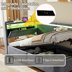 Avis DZMDIP Lit simple 90x200cm - Lit coffre hydraulique,lit avec rangement, LED et USB, Gris foncé