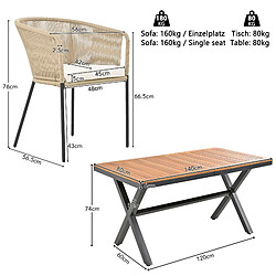 Acheter KOMHTOM Salon de jardin 7 pièces corde, 6 fauteuils, table acacia, coussins lavables, gris