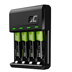 Green Cell Chargeur de Piles plus 4x Piles Rechargeables AA 800mAh Ni-MH Noir