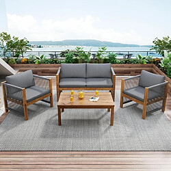 KOMHTOM Ensemble jardin 5 pièces résine tressée, canapé 2 places + 2 fauteuils + table, gris