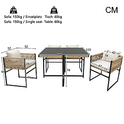 Acheter KOMHTOM Ensemble repas jardin 5 pièces, table verre sécurité 5mm, 4 chaises corde, gris