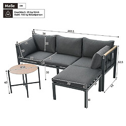 Acheter KOMHTOM Salon d'angle jardin canapé table basse repose-pieds acier verre effet bois gris