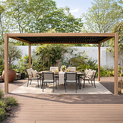 Concept Usine Pergola bioclimatique structure et lames orientables en aluminium effet bois 4x3m RHODES
