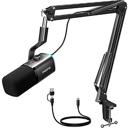 Microphone dynamique RGB MAONO PD100XS avec connexion USB/XLR et pied articulé