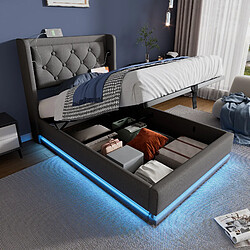 Avis KOMHTOM Lit simple 90x200 cm, LED 3 côtés, télécommande, 2 USB, tête capitonnée, matelas, beige