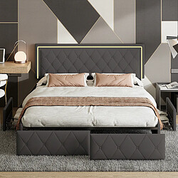 Avis MEXUS Lit double 140x200 cm avec rangement, LED intégrée, 4 tiroirs, PU, noir