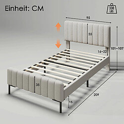 Acheter KOMHTOM Lit rembourré 90x200 cm, tête réglable, matelas ressorts inclus, lin, gris beige