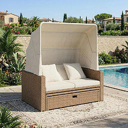 Avis KOMHTOM Salon résine tressée 4 places convertible lit double,table relevable,auvent amovible kaki