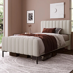 Avis KOMHTOM Lit rembourré 90x200 cm, tête réglable, matelas ressorts inclus, lin, gris beige