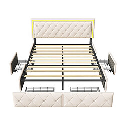 MEXUS Lit double 160x200 cm avec rangement, LED intégrée, 4 tiroirs, PU, blanc pas cher