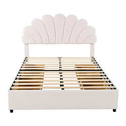 KOMHTOM Lit capitonné 140x200cm, tête de lit fleur, 4 tiroirs, sommier inclus, velours beige pas cher