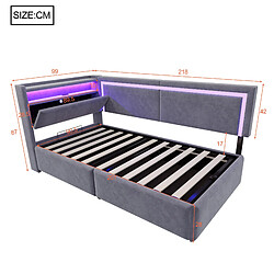 Acheter DZMDIP Lit simple 90x200cm - Lit coffre hydraulique,lit avec rangement, LED et USB, Gris foncé