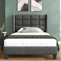 KOMHTOM Lit simple 90x200 cm, capitonné lin gris, matelas ressorts ensachés inclus, cadre acier