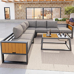 KOMHTOM Canapé modulaire dossier réglable 3 positions, accoudoirs tablettes, seau à glace, gris