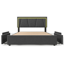 KOMHTOM Lit double rembourré 140x200 cm, LED, tête réglable, 4 tiroirs, sommier bois, gris pas cher