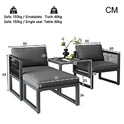 Acheter KOMHTOM Salon de jardin modulable 4 pièces, table réglable, fer galvanisé, rotin PE, gris
