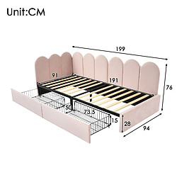 Acheter KOMHTOM Canapé Lit 90x190 cm, 2 Tiroirs Rangement, Velours Rose, Lattes Bois, Sans Matelas