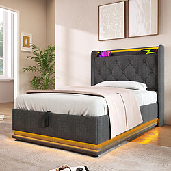 Avis KOMHTOM Lit Simple 90x200 cm LED 360 APP Télécommande Hydraulique Rangement USB-C Gris
