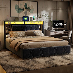 Acheter MEXUS Lit coffre 140x200 cm avec USB et type-c, lumière LED, velours, gris