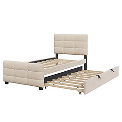 DZMDIP Lit gigogne 90x190cm - Lit simple avec lit extractible, tissu velours, lit adulte - Beige