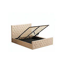 Homy France Lit coffre capitonné velours beige 140x190 cm sommier inclus VICTORIA