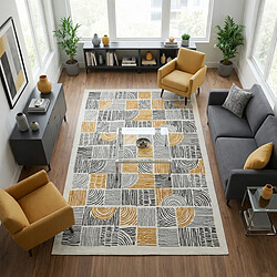 UnAmourDeTapis Tapis 200 x 290 cm LYN1 ETNI, motifs géométriques crème et ocre, tissé, certifié OEKO-TEX®