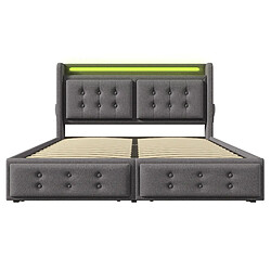 KOMHTOM Lit Polsterbett 140x200 cm, matelas, tête LED USB-C, 4 tiroirs, coton, 300kg, gris pas cher