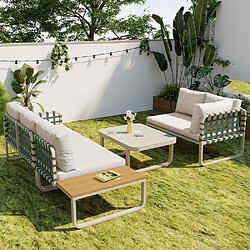 Avis KOMHTOM Salon jardin rotin 4-5 places, 2 canapés, fauteuil tablette, table verre, abricot