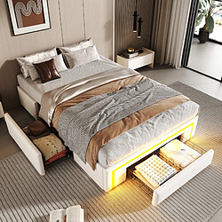 Avis DZMDIP Lit simple 90x200 -Cadre sans tête de lit, rangements, LED multicolore, sommier métallique