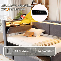 Avis DZMDIP Lit simple 90x200 - Lit coffre à tiroirs, LED, USB, tête de lit rangement, velours gris