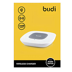 Budi Chargeur sans fil Qi 5W avec Double Port USB-A et Indicateur LED Blanc pas cher