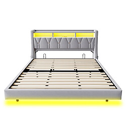 DZMDIP Lit double 180x200 - LED connectée, tête de lit rabattable, rangements et prises de charge