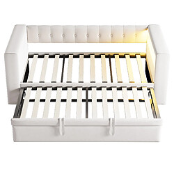 DZMDIP Lit gigogne 90/180x190cm - Canapé lit avec rangement, LED multicolore, prises intégrées