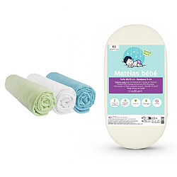 EASY DORT Matelas Couffin 32x72 + 3 Draps housse Matelas Couffin 32x72 + 3 Draps housse Anis Blanc Ciel